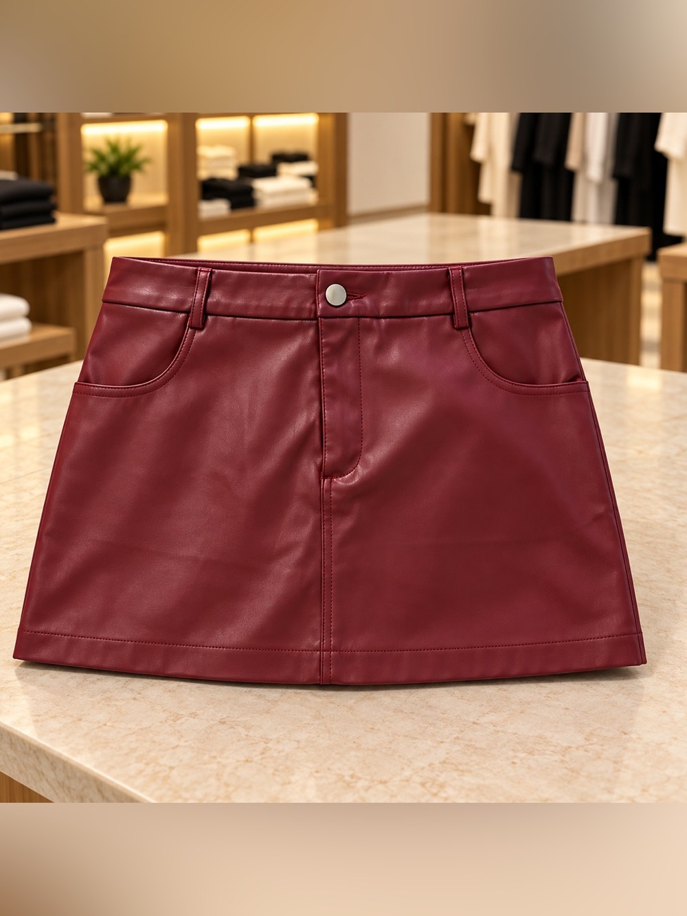 Edikted Maya Faux Leather Mini Skirt Burgundy Size Small